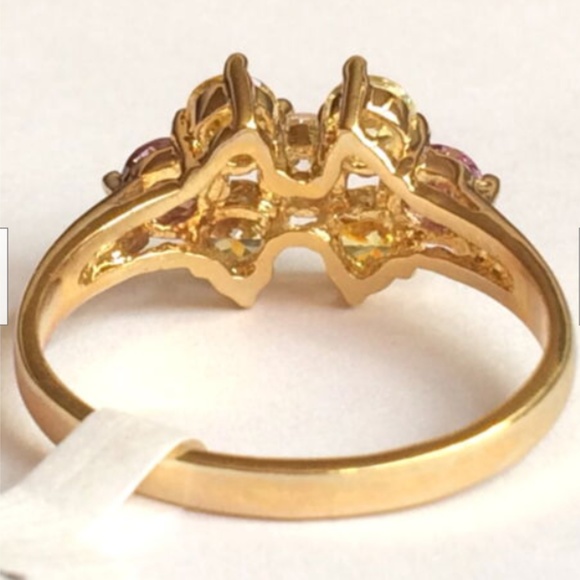 Gold Cocktail Ring Size 9 Amethyst Citrine Yellow Purple Cubic Zirconia Plated - Picture 7 of 8